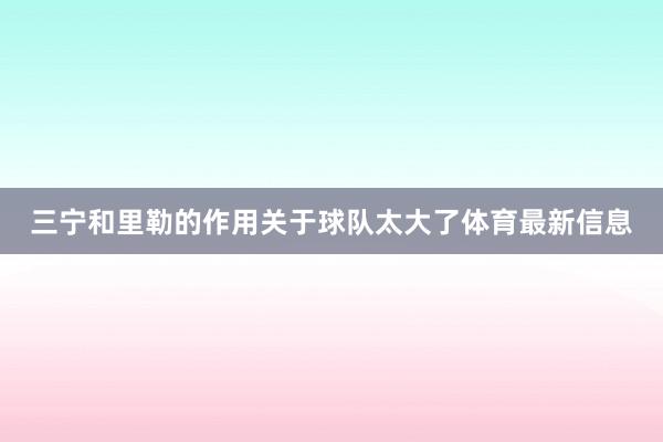 三宁和里勒的作用关于球队太大了体育最新信息
